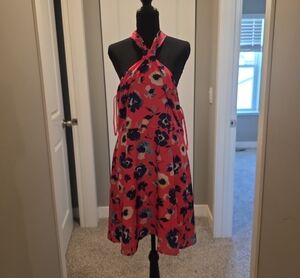 Hutch Coral Halter Midi Dress with Navy & Cream Floral Print
